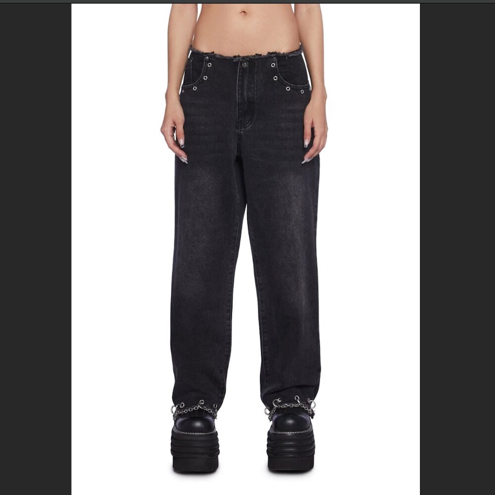 Ragged Priest chained washed black straight jeans